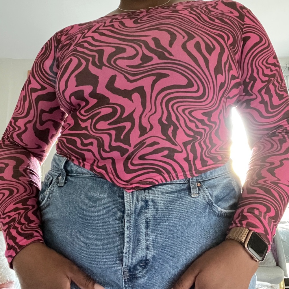 ASOS Curve pink handkerchief style cropped long sleeve